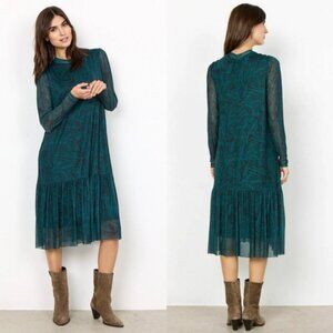 Soya concept Elegant Green Long Sleeve midi Dress XS